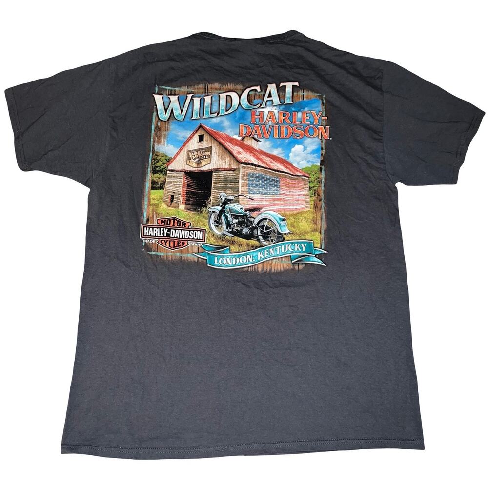 Harley Davidson Motorcycles Wildcat London Kentucky Barn Flag Graphic Shirt L